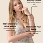 Woman wearing a faux pearl necklace and bracelet: made for everyday comfort, 100+ charms to mix and match, match with your bestie
