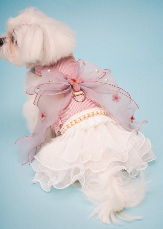 Pink Snow White Harness Dress For Dog (leash included)